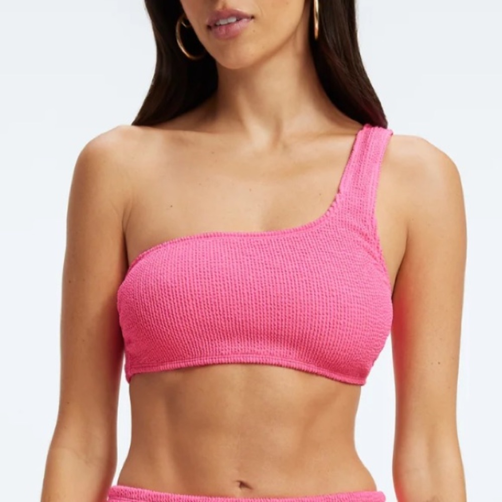 Good American Always Fits Shoulder Bikini Top Bright Pink